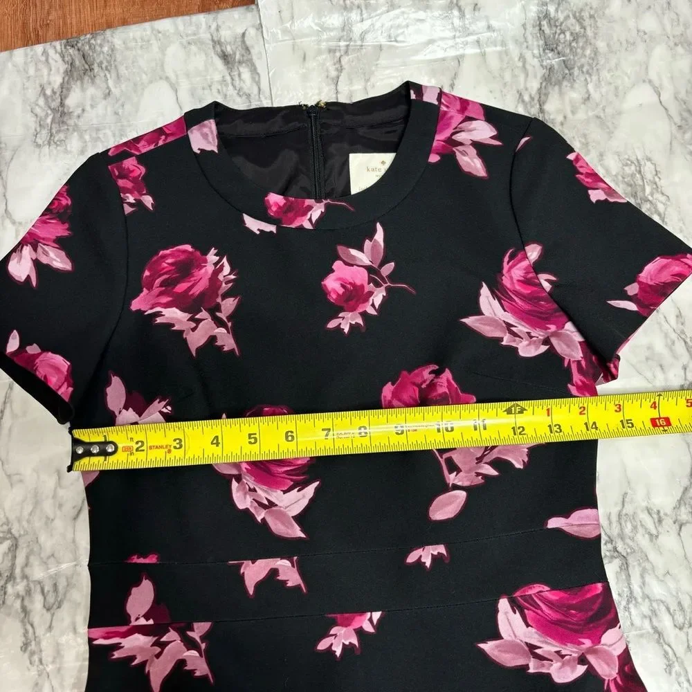 Kate Spade Encore Rose Crepe Dress blackk pink size 2 preppy party garden
